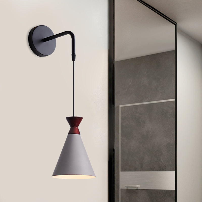 Iron Conical Wall Light Sconce Minimalism 1 Head Black/Grey/White Wall Mounted Lamp with Hanging Cord Grey Clearhalo 'Cast Iron' 'Glass' 'Industrial' 'Modern wall lights' 'Modern' 'Tiffany' 'Traditional wall lights' 'Wall Lamps & Sconces' 'Wall Lights' Lighting' 763039