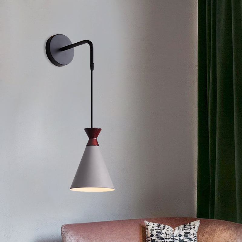 Iron Conical Wall Light Sconce Minimalism 1 Head Black/Grey/White Wall Mounted Lamp with Hanging Cord Clearhalo 'Cast Iron' 'Glass' 'Industrial' 'Modern wall lights' 'Modern' 'Tiffany' 'Traditional wall lights' 'Wall Lamps & Sconces' 'Wall Lights' Lighting' 763040