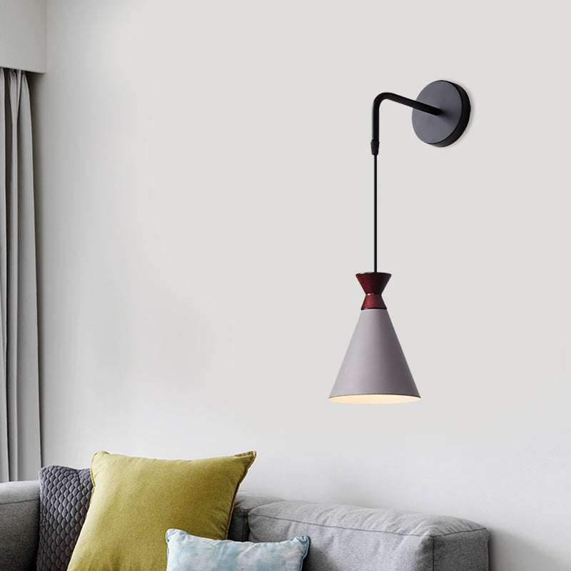 Iron Conical Wall Light Sconce Minimalism 1 Head Black/Grey/White Wall Mounted Lamp with Hanging Cord Clearhalo 'Cast Iron' 'Glass' 'Industrial' 'Modern wall lights' 'Modern' 'Tiffany' 'Traditional wall lights' 'Wall Lamps & Sconces' 'Wall Lights' Lighting' 763041