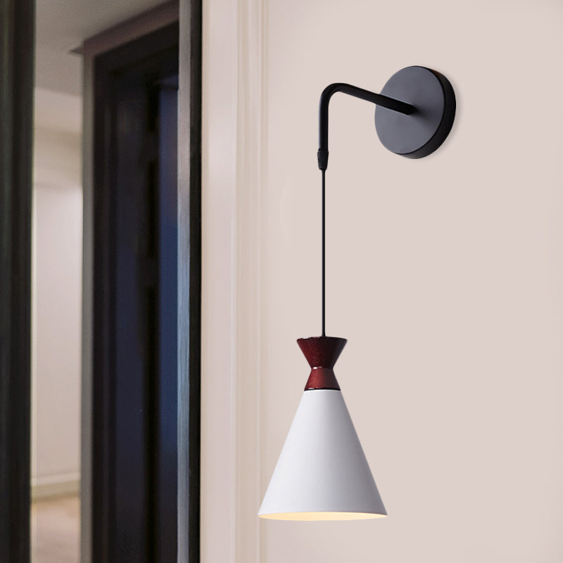 Iron Conical Wall Light Sconce Minimalism 1 Head Black/Grey/White Wall Mounted Lamp with Hanging Cord White Clearhalo 'Cast Iron' 'Glass' 'Industrial' 'Modern wall lights' 'Modern' 'Tiffany' 'Traditional wall lights' 'Wall Lamps & Sconces' 'Wall Lights' Lighting' 763043