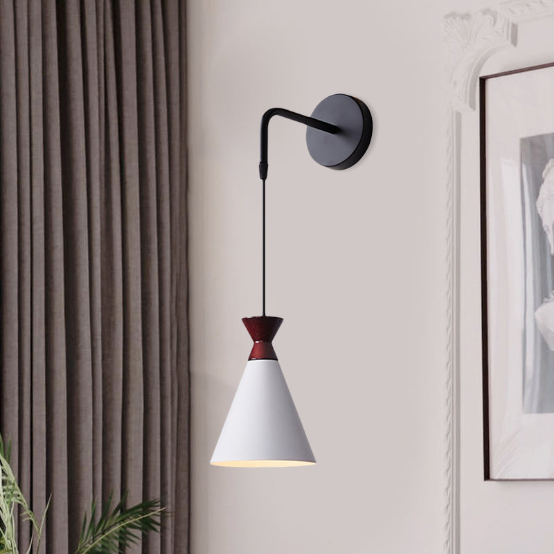 Iron Conical Wall Light Sconce Minimalism 1 Head Black/Grey/White Wall Mounted Lamp with Hanging Cord Clearhalo 'Cast Iron' 'Glass' 'Industrial' 'Modern wall lights' 'Modern' 'Tiffany' 'Traditional wall lights' 'Wall Lamps & Sconces' 'Wall Lights' Lighting' 763044
