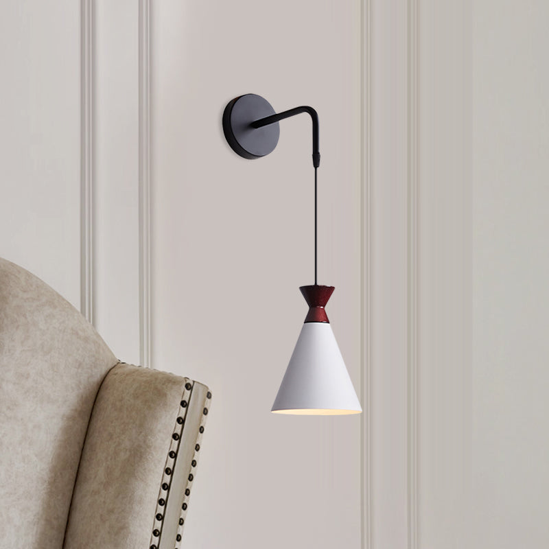 Iron Conical Wall Light Sconce Minimalism 1 Head Black/Grey/White Wall Mounted Lamp with Hanging Cord Clearhalo 'Cast Iron' 'Glass' 'Industrial' 'Modern wall lights' 'Modern' 'Tiffany' 'Traditional wall lights' 'Wall Lamps & Sconces' 'Wall Lights' Lighting' 763045