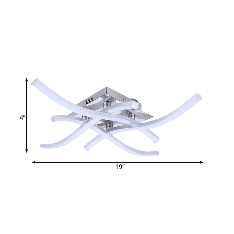 Silver Crossed Wave Semi Flush Modernist LED Metallic Ceiling Mounted Light in White/Warm Light Clearhalo 'Ceiling Lights' 'Close To Ceiling Lights' 'Close to ceiling' 'Semi-flushmount' Lighting' 763062