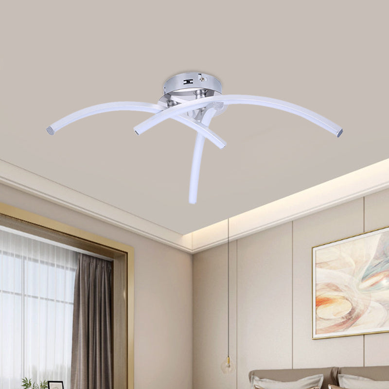 Metallic Arced Linear Semi Flush Mount Minimalism LED Silver Flush Lighting in Warm/White Light Silver Clearhalo 'Ceiling Lights' 'Close To Ceiling Lights' 'Close to ceiling' 'Semi-flushmount' Lighting' 763063