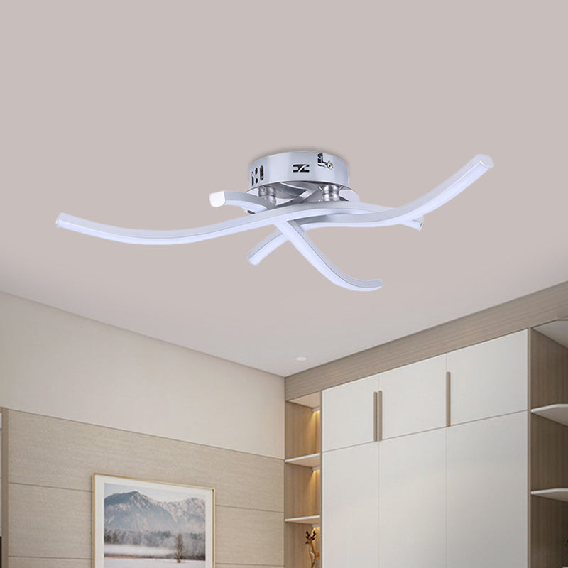 Crossing Wave Semi Flush Ceiling Light Modern Metallic LED Silver Flushmount Lamp in Warm/White Light Silver Clearhalo 'Ceiling Lights' 'Close To Ceiling Lights' 'Close to ceiling' 'Semi-flushmount' Lighting' 763067