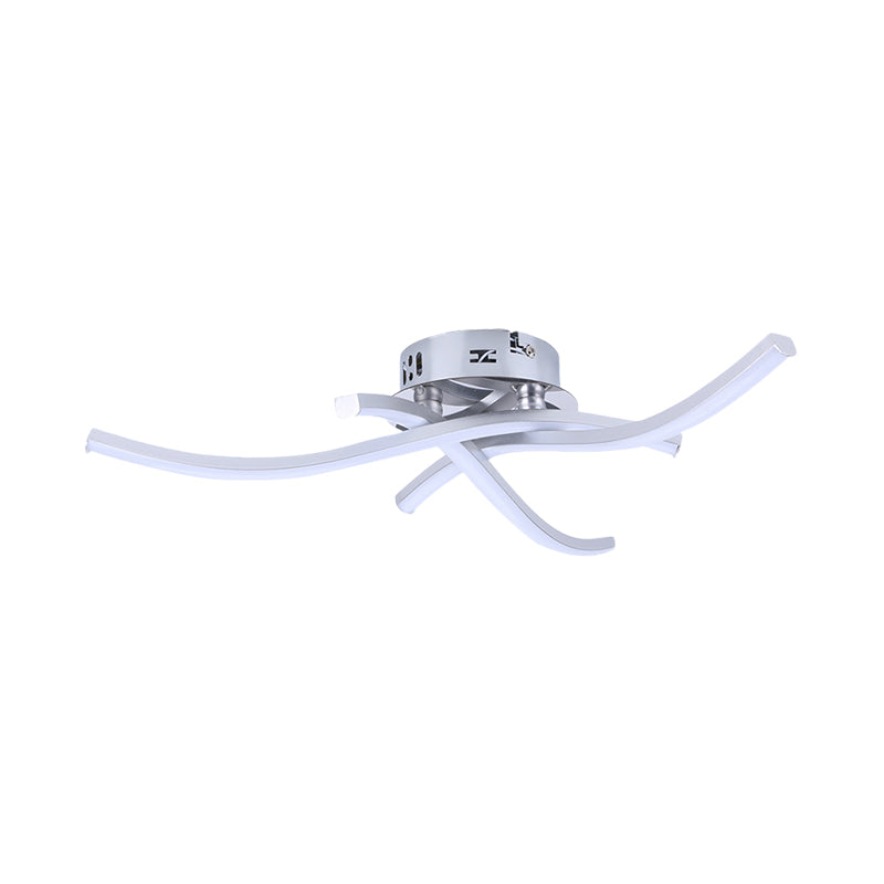 Crossing Wave Semi Flush Ceiling Light Modern Metallic LED Silver Flushmount Lamp in Warm/White Light Clearhalo 'Ceiling Lights' 'Close To Ceiling Lights' 'Close to ceiling' 'Semi-flushmount' Lighting' 763068