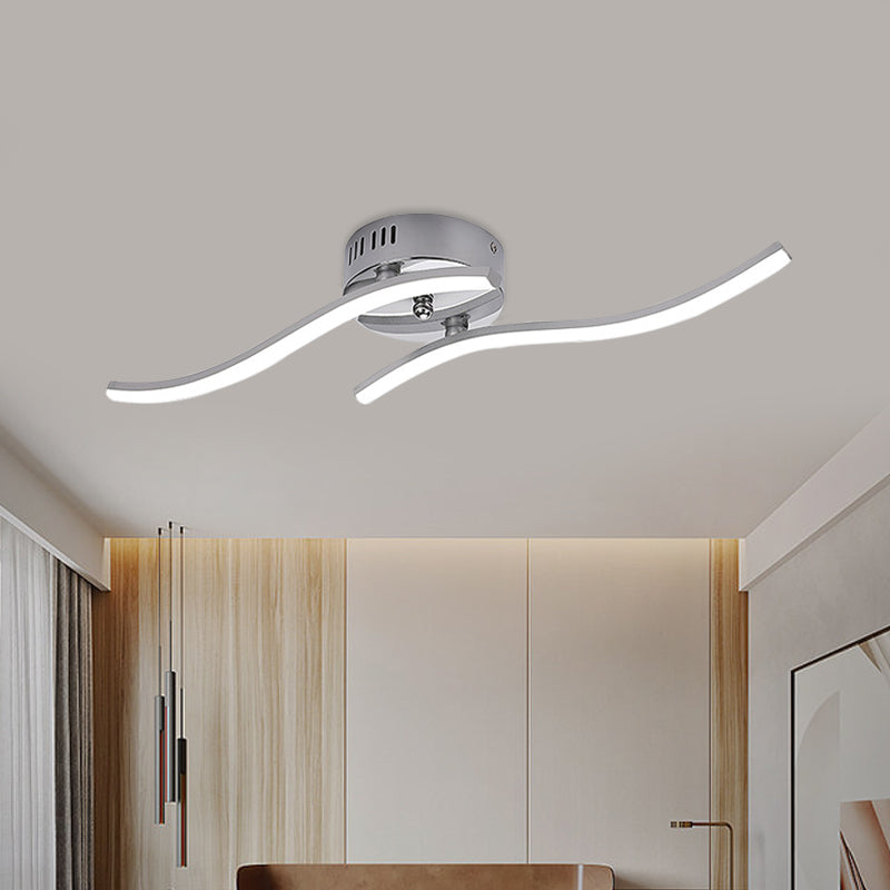 Modern Waving Semi Flush Light Metal Living Room LED Flushmount in Nickel, Warm/White Light Nickel Clearhalo 'Ceiling Lights' 'Close To Ceiling Lights' 'Close to ceiling' 'Semi-flushmount' Lighting' 763071