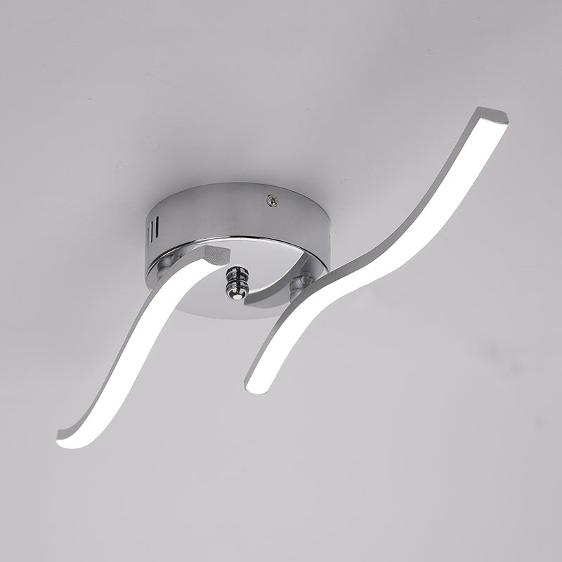 Modern Waving Semi Flush Light Metal Living Room LED Flushmount in Nickel, Warm/White Light Clearhalo 'Ceiling Lights' 'Close To Ceiling Lights' 'Close to ceiling' 'Semi-flushmount' Lighting' 763073