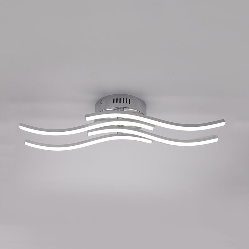 Nickel Finish 4-Wavy Linear Semi Flush Mount Simple LED Metal Ceiling Flush in Warm/White Light for Bedroom Clearhalo 'Ceiling Lights' 'Close To Ceiling Lights' 'Close to ceiling' 'Semi-flushmount' Lighting' 763077