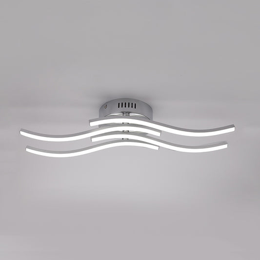 Nickel Finish 4-Wavy Linear Semi Flush Mount Simple LED Metal Ceiling Flush in Warm/White Light for Bedroom Clearhalo 'Ceiling Lights' 'Close To Ceiling Lights' 'Close to ceiling' 'Semi-flushmount' Lighting' 763077