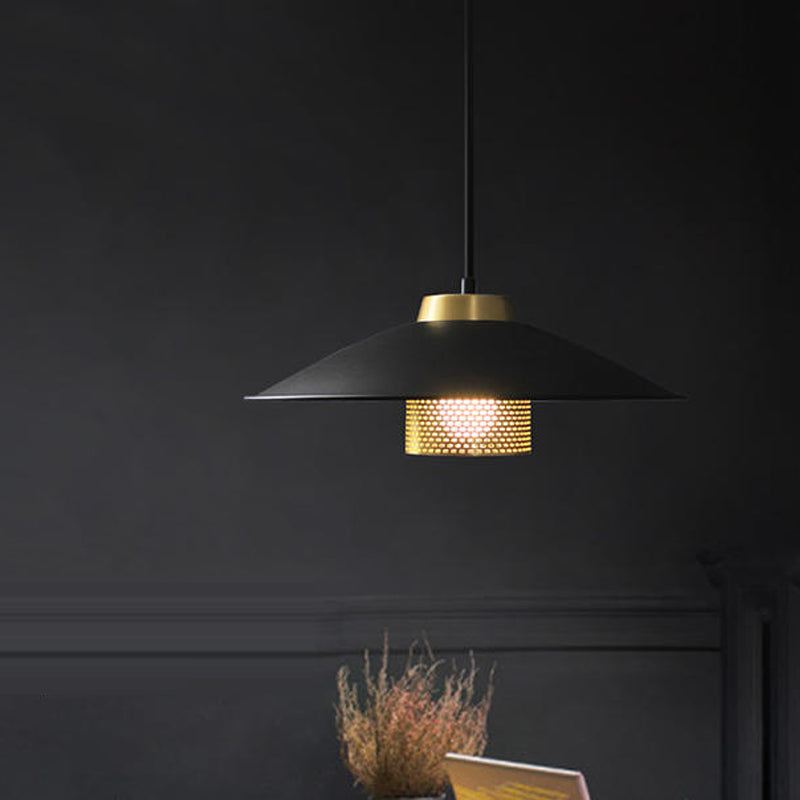 Black Finish Wide Flare Ceiling Light Modernist 1 Head Metal Hanging Pendant Lamp for Restaurant Black Clearhalo 'Ceiling Lights' 'Modern Pendants' 'Modern' 'Pendant Lights' 'Pendants' Lighting' 763084