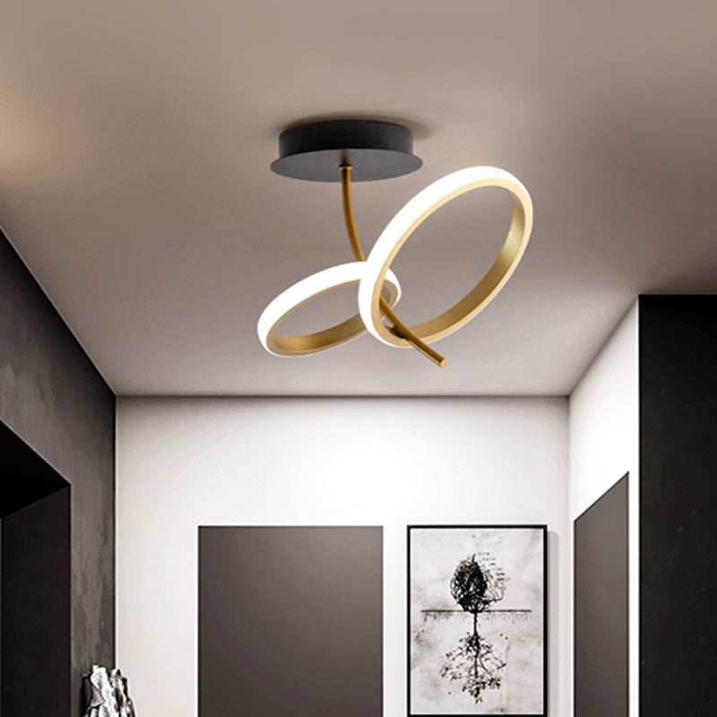 Black and Gold Ring Semi Mount Lighting Postmodern LED Metallic Flush Lamp Fixture Black-Gold Clearhalo 'Ceiling Lights' 'Close To Ceiling Lights' 'Close to ceiling' 'Semi-flushmount' Lighting' 763088