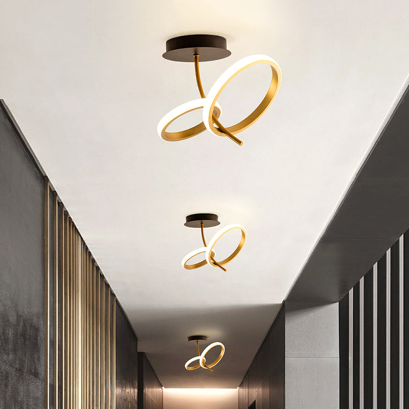 Black and Gold Ring Semi Mount Lighting Postmodern LED Metallic Flush Lamp Fixture Clearhalo 'Ceiling Lights' 'Close To Ceiling Lights' 'Close to ceiling' 'Semi-flushmount' Lighting' 763089