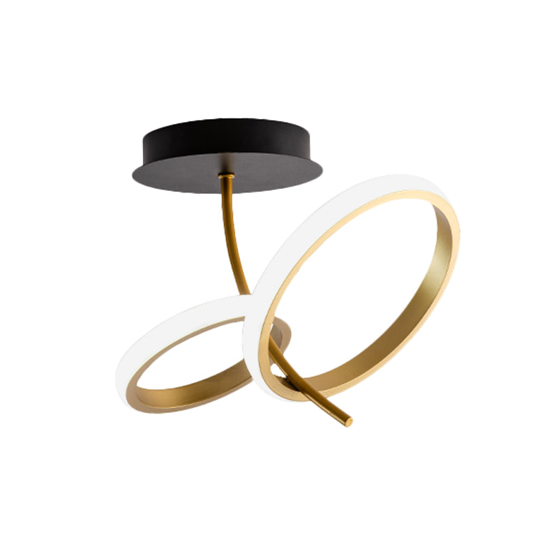 Black and Gold Ring Semi Mount Lighting Postmodern LED Metallic Flush Lamp Fixture Clearhalo 'Ceiling Lights' 'Close To Ceiling Lights' 'Close to ceiling' 'Semi-flushmount' Lighting' 763090