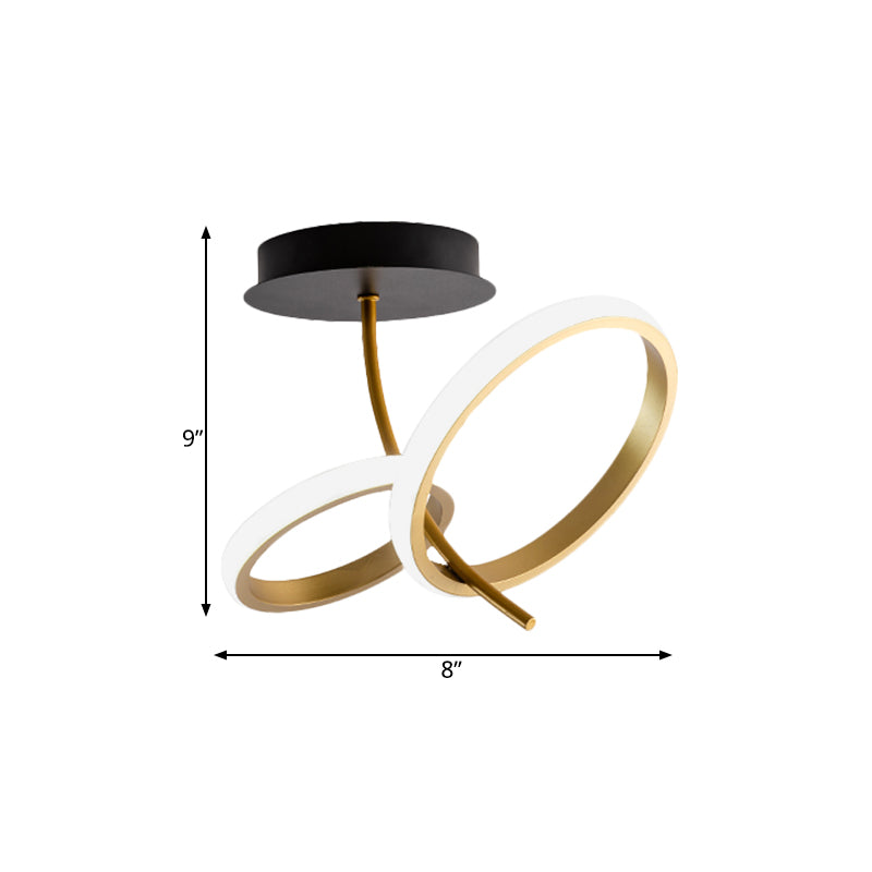 Black and Gold Ring Semi Mount Lighting Postmodern LED Metallic Flush Lamp Fixture Clearhalo 'Ceiling Lights' 'Close To Ceiling Lights' 'Close to ceiling' 'Semi-flushmount' Lighting' 763091