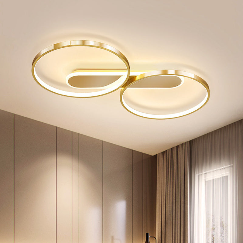 Minimalist Dual Loop Flush Mount Metal LED Bedroom Flush Ceiling Light in Gold, Warm/White Light Clearhalo 'Ceiling Lights' 'Close To Ceiling Lights' 'Close to ceiling' 'Flush mount' Lighting' 763093