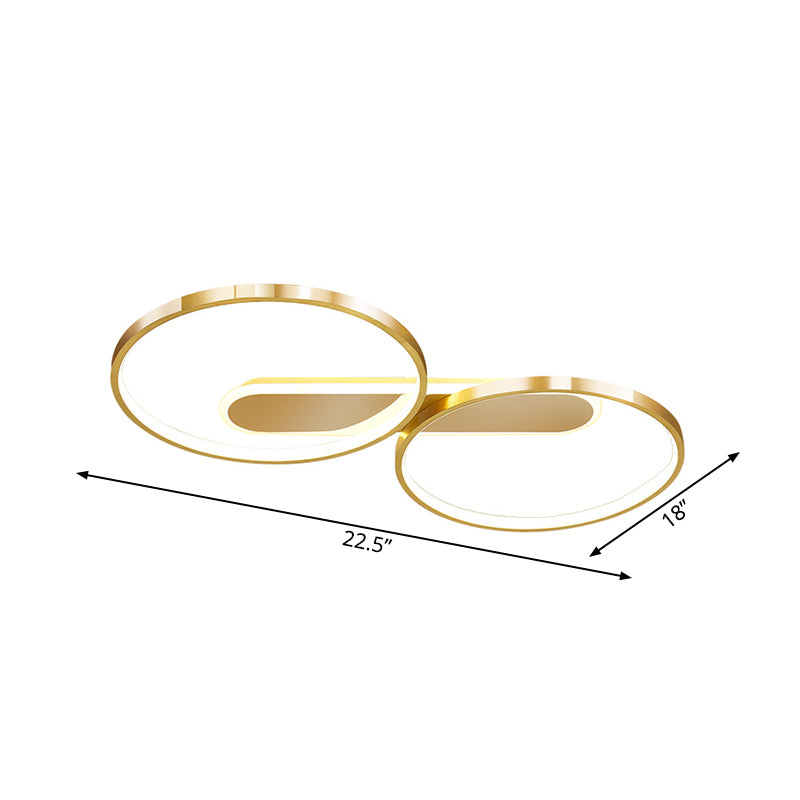 Minimalist Dual Loop Flush Mount Metal LED Bedroom Flush Ceiling Light in Gold, Warm/White Light Clearhalo 'Ceiling Lights' 'Close To Ceiling Lights' 'Close to ceiling' 'Flush mount' Lighting' 763095