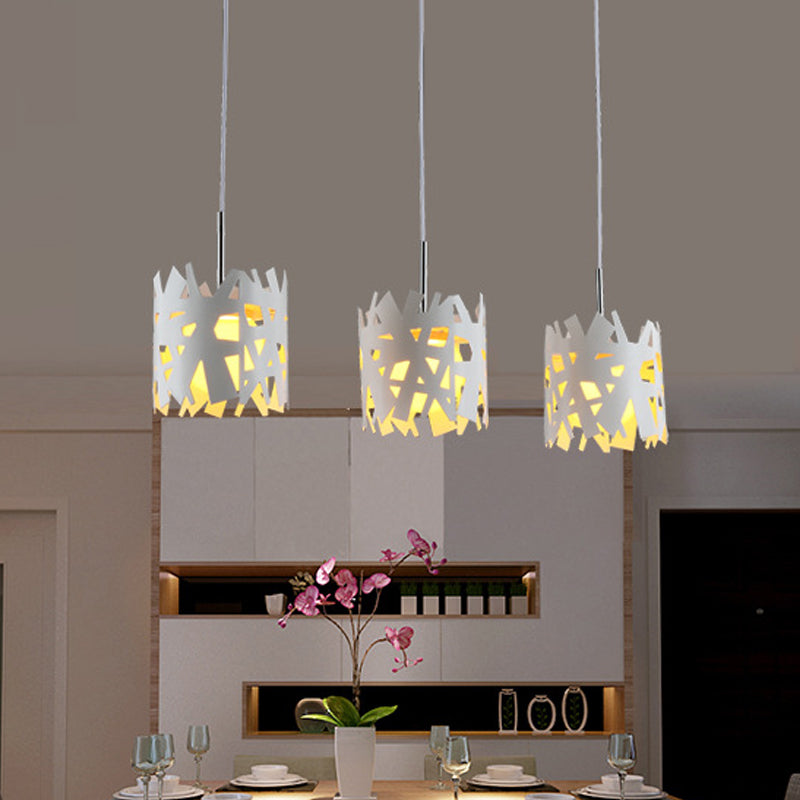 Iron Cylinder Cage Drop Pendant Light Modern 1 Bulb White Finish Ceiling Suspension Lamp White Clearhalo 'Ceiling Lights' 'Modern Pendants' 'Modern' 'Pendant Lights' 'Pendants' Lighting' 763096