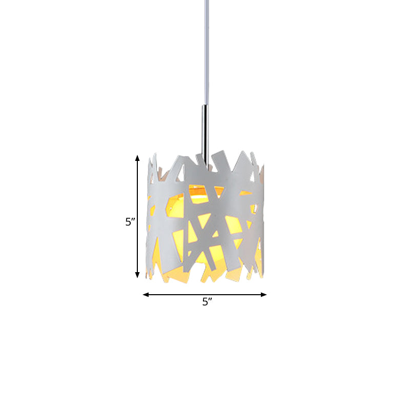 Iron Cylinder Cage Drop Pendant Light Modern 1 Bulb White Finish Ceiling Suspension Lamp Clearhalo 'Ceiling Lights' 'Modern Pendants' 'Modern' 'Pendant Lights' 'Pendants' Lighting' 763099