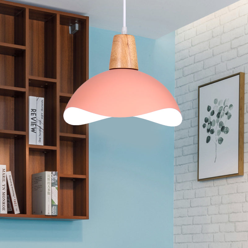 Waving Dome Hanging Lighting Macaron Iron 1-Light Pink/Yellow/Green Finish Pendulum Lamp for Dining Room Clearhalo 'Ceiling Lights' 'Modern Pendants' 'Modern' 'Pendant Lights' 'Pendants' Lighting' 763105