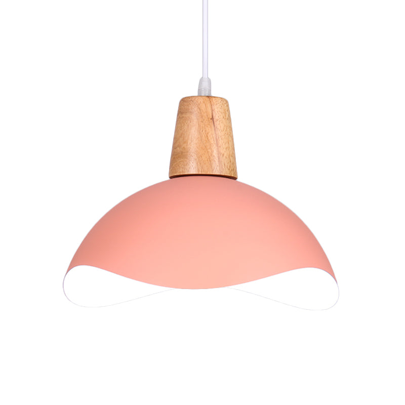 Waving Dome Hanging Lighting Macaron Iron 1-Light Pink/Yellow/Green Finish Pendulum Lamp for Dining Room Clearhalo 'Ceiling Lights' 'Modern Pendants' 'Modern' 'Pendant Lights' 'Pendants' Lighting' 763106