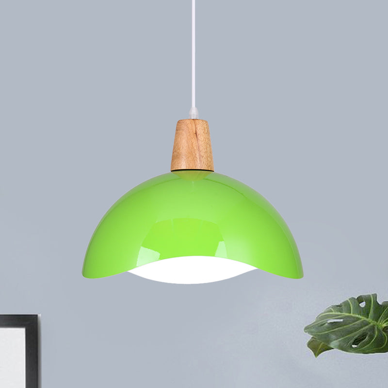 Waving Dome Hanging Lighting Macaron Iron 1-Light Pink/Yellow/Green Finish Pendulum Lamp for Dining Room Green Clearhalo 'Ceiling Lights' 'Modern Pendants' 'Modern' 'Pendant Lights' 'Pendants' Lighting' 763112