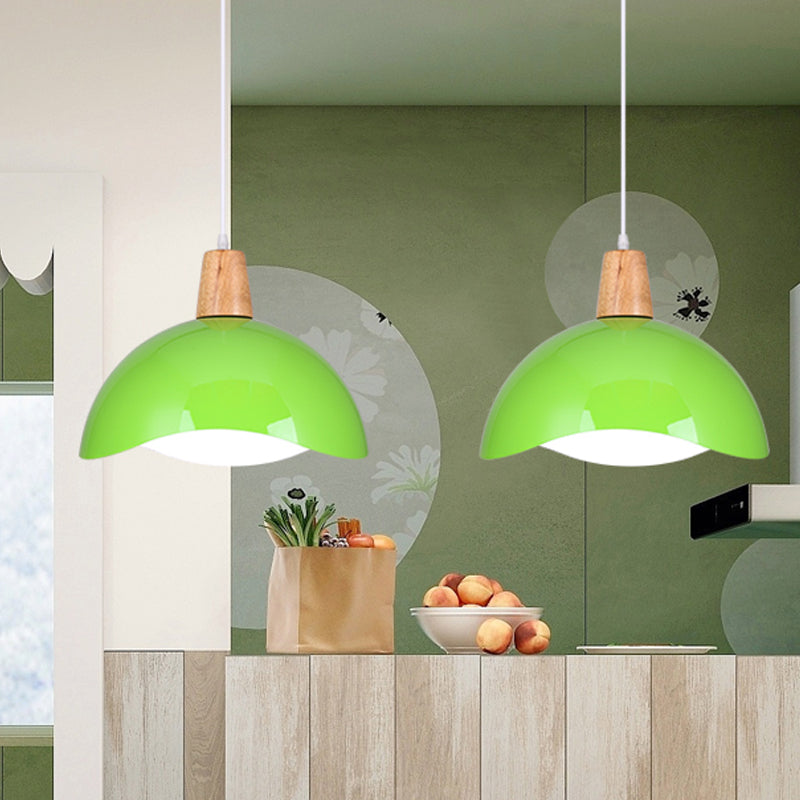 Waving Dome Hanging Lighting Macaron Iron 1-Light Pink/Yellow/Green Finish Pendulum Lamp for Dining Room Clearhalo 'Ceiling Lights' 'Modern Pendants' 'Modern' 'Pendant Lights' 'Pendants' Lighting' 763113