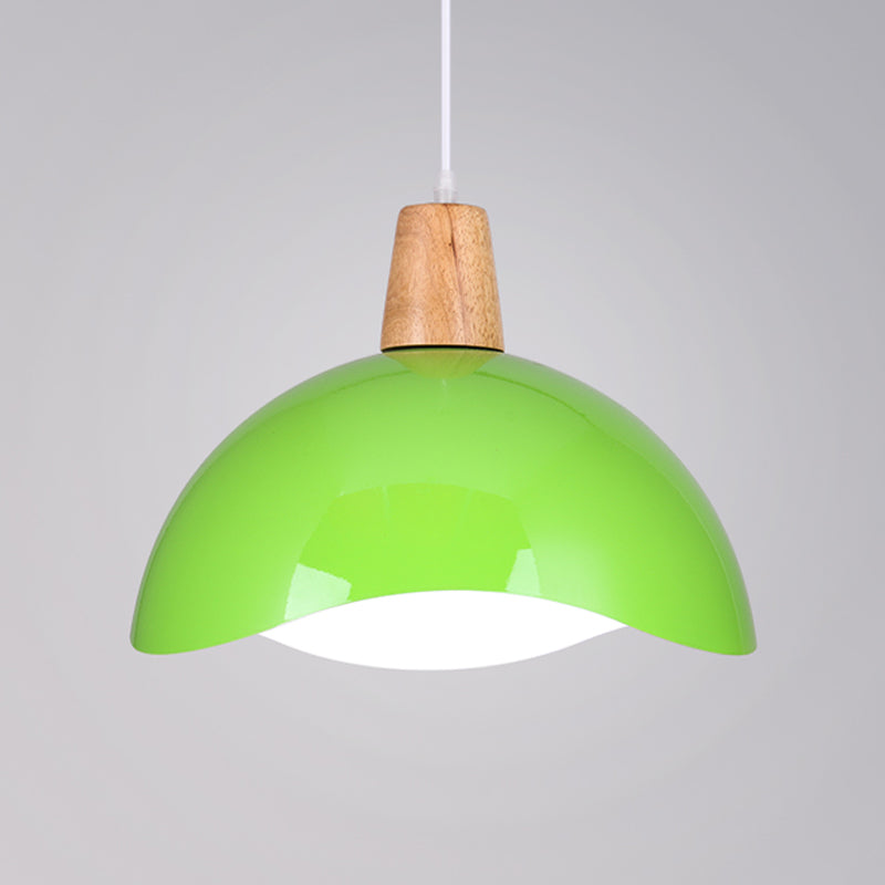 Waving Dome Hanging Lighting Macaron Iron 1-Light Pink/Yellow/Green Finish Pendulum Lamp for Dining Room Clearhalo 'Ceiling Lights' 'Modern Pendants' 'Modern' 'Pendant Lights' 'Pendants' Lighting' 763115