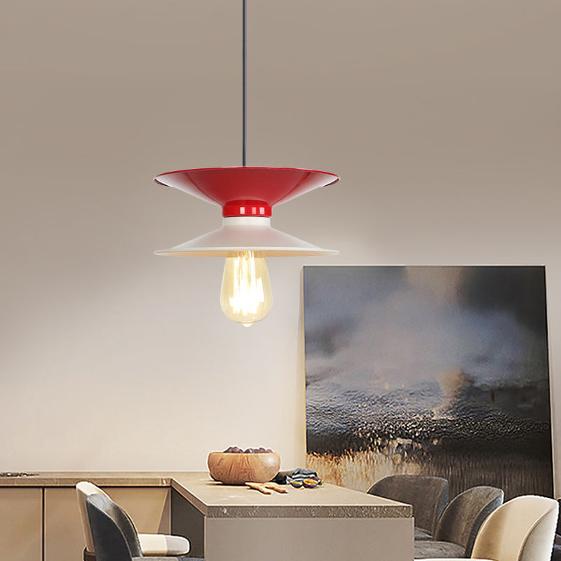 Metal Double Saucer Ceiling Hang Fixture Modern 1 Bulb White and Red Pendant Lamp Kit Clearhalo 'Ceiling Lights' 'Modern Pendants' 'Modern' 'Pendant Lights' 'Pendants' Lighting' 763138