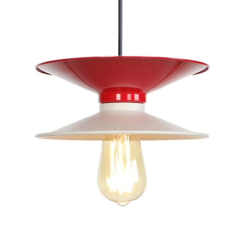 Metal Double Saucer Ceiling Hang Fixture Modern 1 Bulb White and Red Pendant Lamp Kit Clearhalo 'Ceiling Lights' 'Modern Pendants' 'Modern' 'Pendant Lights' 'Pendants' Lighting' 763139