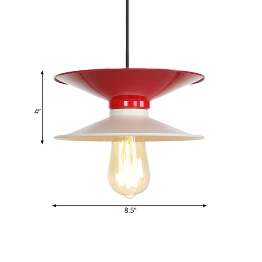 Metal Double Saucer Ceiling Hang Fixture Modern 1 Bulb White and Red Pendant Lamp Kit Clearhalo 'Ceiling Lights' 'Modern Pendants' 'Modern' 'Pendant Lights' 'Pendants' Lighting' 763140