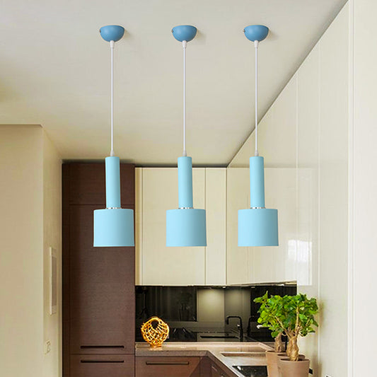 2-Layer Tube Metal Hanging Light Kit Macaron 1 Light Blue Finish Ceiling Pendant Lamp over Table Blue Clearhalo 'Ceiling Lights' 'Modern Pendants' 'Modern' 'Pendant Lights' 'Pendants' Lighting' 763165