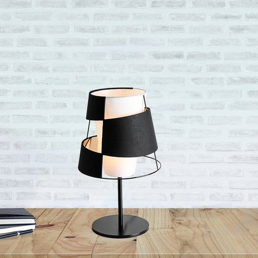 Laser Cut Barrel Metallic Table Light Modernist 1 Head White and Black Finish Nightstand Lamp Black Clearhalo 'Lamps' 'Table Lamps' Lighting' 763169