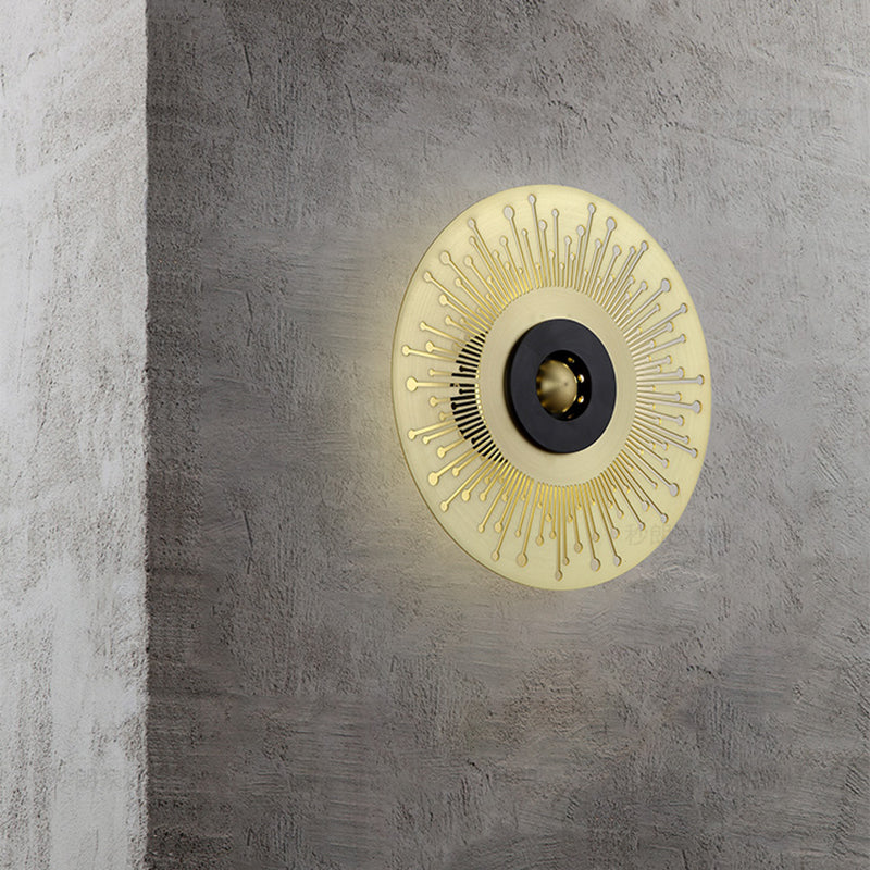 Post Modern Laser Cut Disk Wall Sconce Metallic LED Corridor Wall Mount Lighting in Gold Gold Clearhalo 'Cast Iron' 'Glass' 'Industrial' 'Modern wall lights' 'Modern' 'Tiffany' 'Traditional wall lights' 'Wall Lamps & Sconces' 'Wall Lights' Lighting' 763197