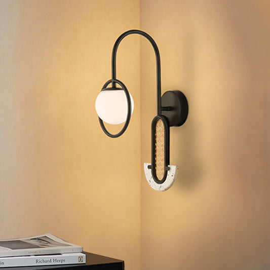 Opal Glass Ball Wall Sconce Lighting Designer 1-Light Gold/Black Finish Wall Mount Lamp with Ring Black Clearhalo 'Cast Iron' 'Glass' 'Industrial' 'Modern wall lights' 'Modern' 'Tiffany' 'Traditional wall lights' 'Wall Lamps & Sconces' 'Wall Lights' Lighting' 763209