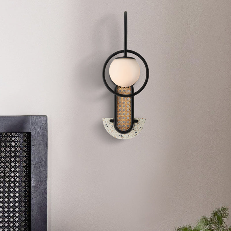 Opal Glass Ball Wall Sconce Lighting Designer 1-Light Gold/Black Finish Wall Mount Lamp with Ring Clearhalo 'Cast Iron' 'Glass' 'Industrial' 'Modern wall lights' 'Modern' 'Tiffany' 'Traditional wall lights' 'Wall Lamps & Sconces' 'Wall Lights' Lighting' 763210