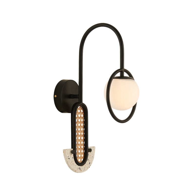 Opal Glass Ball Wall Sconce Lighting Designer 1-Light Gold/Black Finish Wall Mount Lamp with Ring Clearhalo 'Cast Iron' 'Glass' 'Industrial' 'Modern wall lights' 'Modern' 'Tiffany' 'Traditional wall lights' 'Wall Lamps & Sconces' 'Wall Lights' Lighting' 763211
