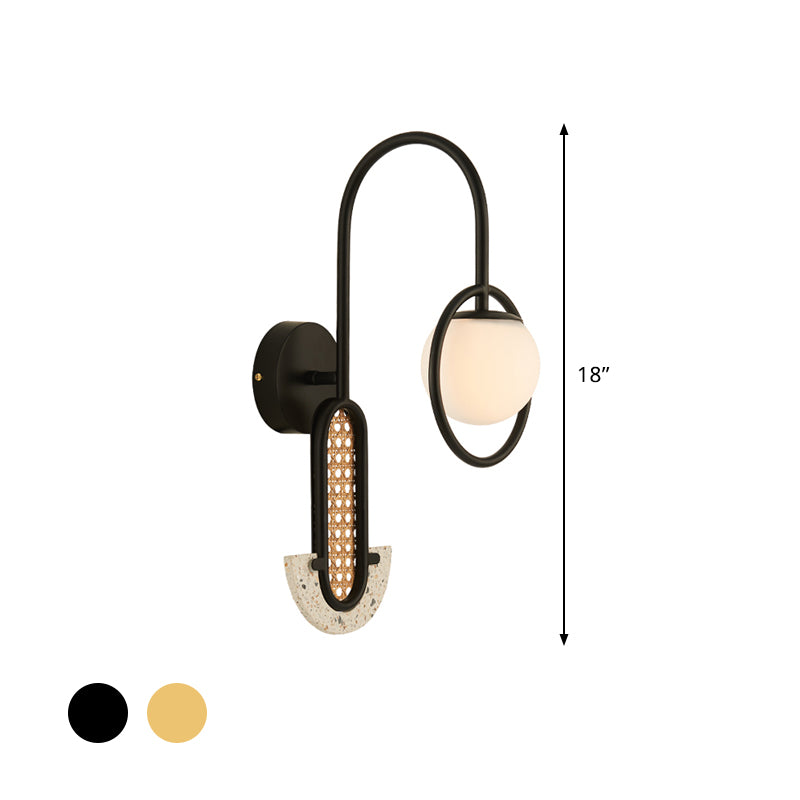 Opal Glass Ball Wall Sconce Lighting Designer 1-Light Gold/Black Finish Wall Mount Lamp with Ring Clearhalo 'Cast Iron' 'Glass' 'Industrial' 'Modern wall lights' 'Modern' 'Tiffany' 'Traditional wall lights' 'Wall Lamps & Sconces' 'Wall Lights' Lighting' 763212