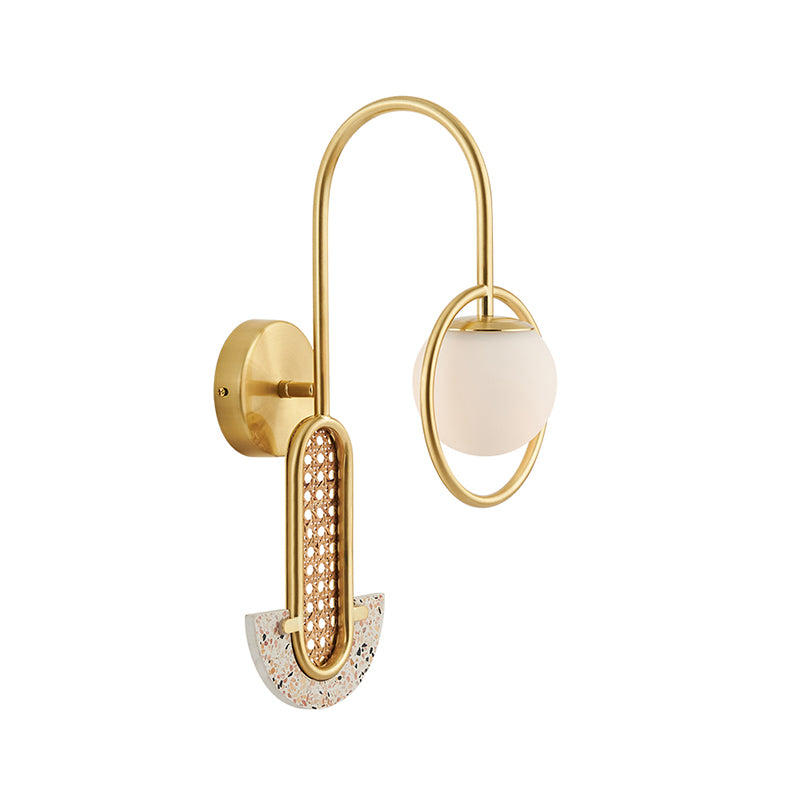Opal Glass Ball Wall Sconce Lighting Designer 1-Light Gold/Black Finish Wall Mount Lamp with Ring Clearhalo 'Cast Iron' 'Glass' 'Industrial' 'Modern wall lights' 'Modern' 'Tiffany' 'Traditional wall lights' 'Wall Lamps & Sconces' 'Wall Lights' Lighting' 763216
