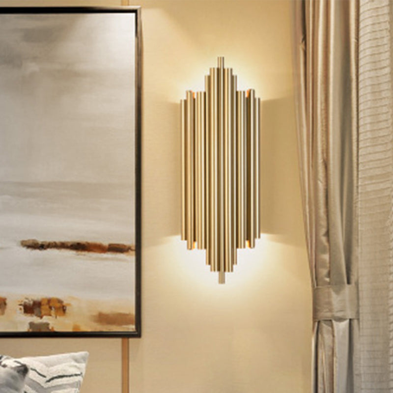 Gold Finish Slim Tube Sconce Lighting Post Modern 4 Bulbs Metallic Wall Lamp Fixture Gold Clearhalo 'Cast Iron' 'Glass' 'Industrial' 'Modern wall lights' 'Modern' 'Tiffany' 'Traditional wall lights' 'Wall Lamps & Sconces' 'Wall Lights' Lighting' 763217
