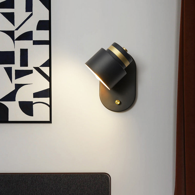 Metal Small Drum Wall Mount Lighting Modern 1 Head Black and Gold LED Rotatable Sconce Lamp Black-Gold Clearhalo 'Cast Iron' 'Glass' 'Industrial' 'Modern wall lights' 'Modern' 'Tiffany' 'Traditional wall lights' 'Wall Lamps & Sconces' 'Wall Lights' Lighting' 763221