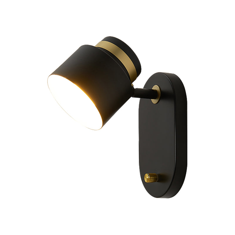 Metal Small Drum Wall Mount Lighting Modern 1 Head Black and Gold LED Rotatable Sconce Lamp Clearhalo 'Cast Iron' 'Glass' 'Industrial' 'Modern wall lights' 'Modern' 'Tiffany' 'Traditional wall lights' 'Wall Lamps & Sconces' 'Wall Lights' Lighting' 763223