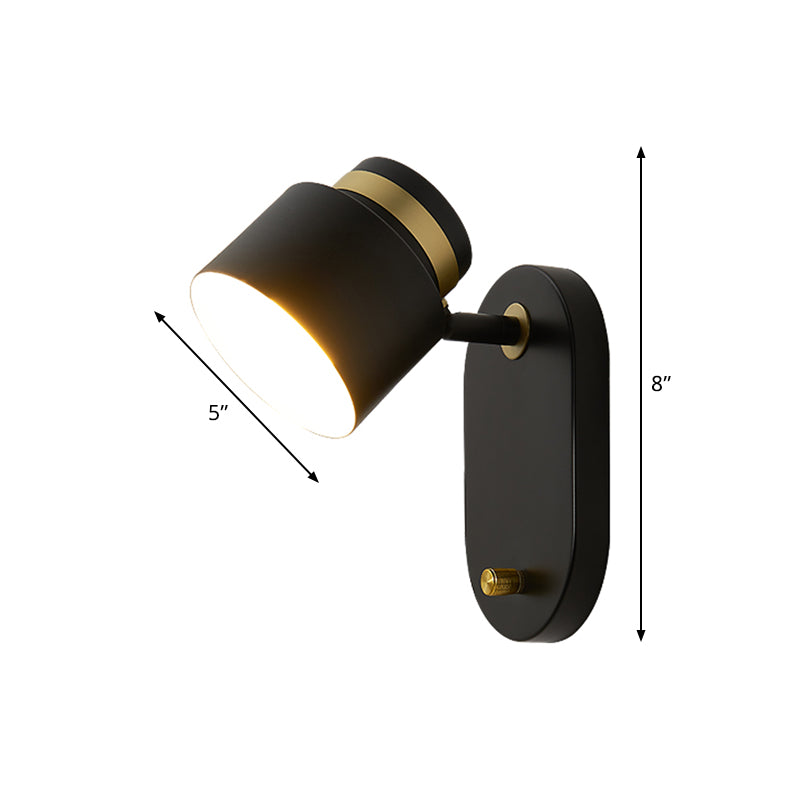 Metal Small Drum Wall Mount Lighting Modern 1 Head Black and Gold LED Rotatable Sconce Lamp Clearhalo 'Cast Iron' 'Glass' 'Industrial' 'Modern wall lights' 'Modern' 'Tiffany' 'Traditional wall lights' 'Wall Lamps & Sconces' 'Wall Lights' Lighting' 763224