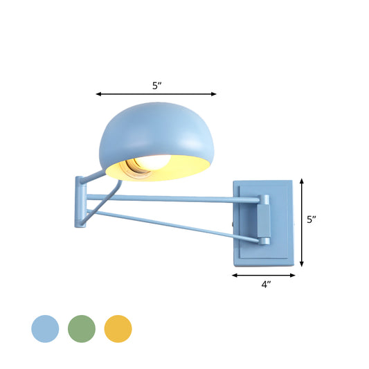 Macaron Dome Wall Light Fixture Iron 1 Bulb Study Room Wall Mounted Lamp in Yellow/Blue/Green with Swing Arm Clearhalo 'Cast Iron' 'Glass' 'Industrial' 'Modern wall lights' 'Modern' 'Tiffany' 'Traditional wall lights' 'Wall Lamps & Sconces' 'Wall Lights' Lighting' 763264