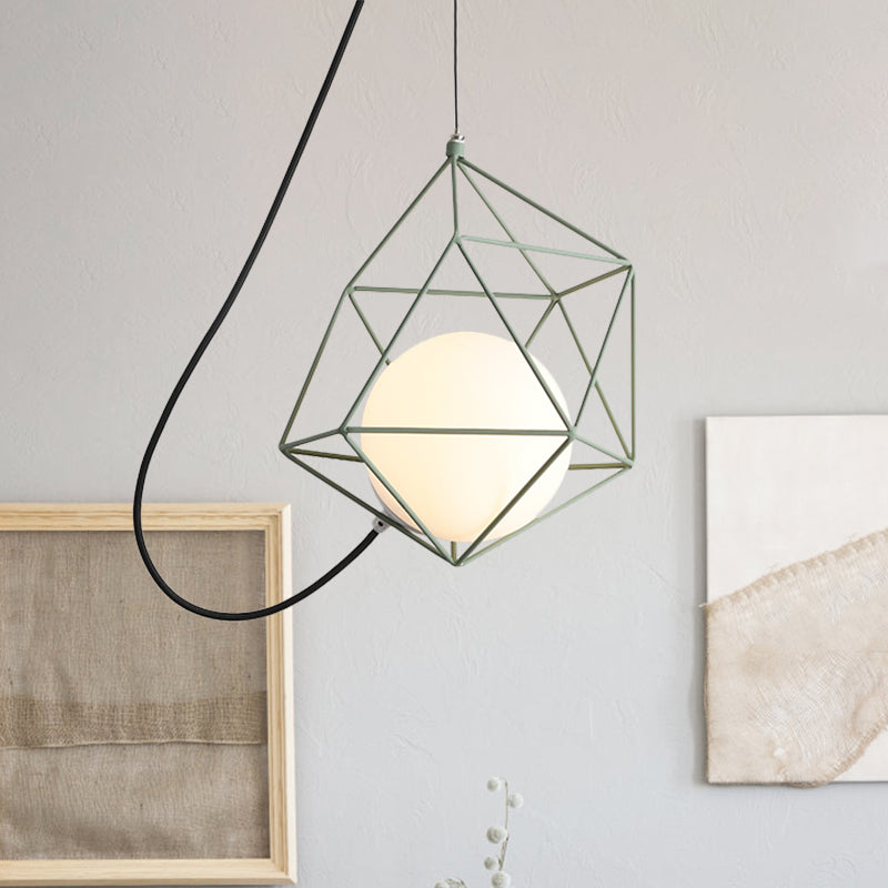 Wire Cage Iron Ceiling Hang Fixture Macaron 1 Head White/Orange/Green Finish Pendulum Light over Table Clearhalo 'Ceiling Lights' 'Modern Pendants' 'Modern' 'Pendant Lights' 'Pendants' Lighting' 763282