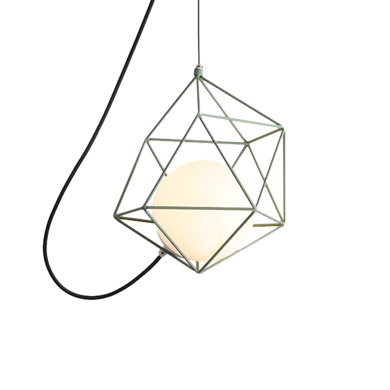 Wire Cage Iron Ceiling Hang Fixture Macaron 1 Head White/Orange/Green Finish Pendulum Light over Table Clearhalo 'Ceiling Lights' 'Modern Pendants' 'Modern' 'Pendant Lights' 'Pendants' Lighting' 763283