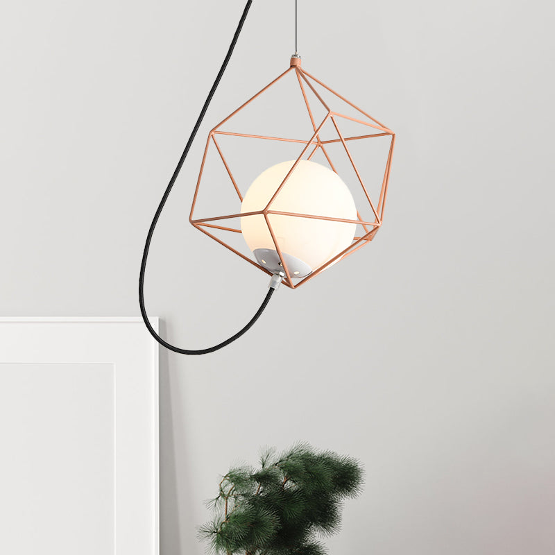 Wire Cage Iron Ceiling Hang Fixture Macaron 1 Head White/Orange/Green Finish Pendulum Light over Table Clearhalo 'Ceiling Lights' 'Modern Pendants' 'Modern' 'Pendant Lights' 'Pendants' Lighting' 763287