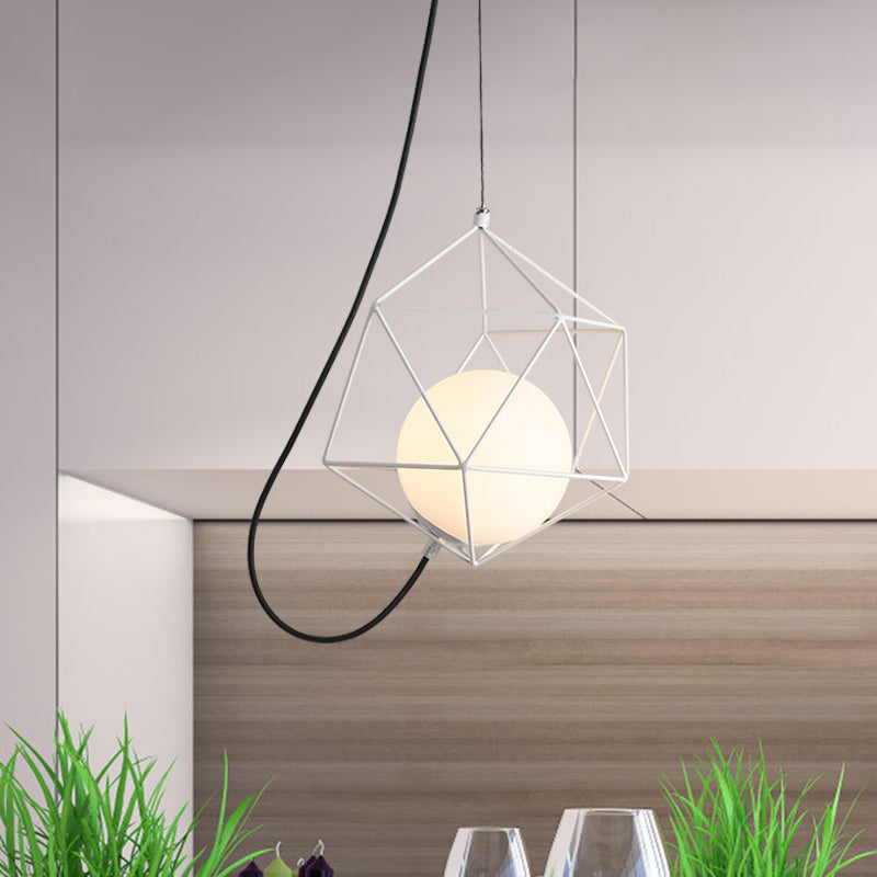 Wire Cage Iron Ceiling Hang Fixture Macaron 1 Head White/Orange/Green Finish Pendulum Light over Table Clearhalo 'Ceiling Lights' 'Modern Pendants' 'Modern' 'Pendant Lights' 'Pendants' Lighting' 763291