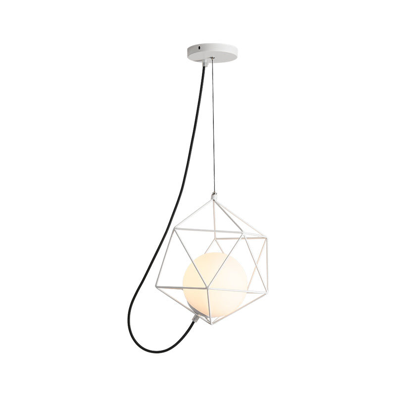 Wire Cage Iron Ceiling Hang Fixture Macaron 1 Head White/Orange/Green Finish Pendulum Light over Table Clearhalo 'Ceiling Lights' 'Modern Pendants' 'Modern' 'Pendant Lights' 'Pendants' Lighting' 763292