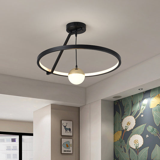 Simple Ring Semi Flush Ceiling Light Acrylic LED Bedroom Flushmount Lamp in Black Black Clearhalo 'Ceiling Lights' 'Close To Ceiling Lights' 'Close to ceiling' 'Semi-flushmount' Lighting' 763297